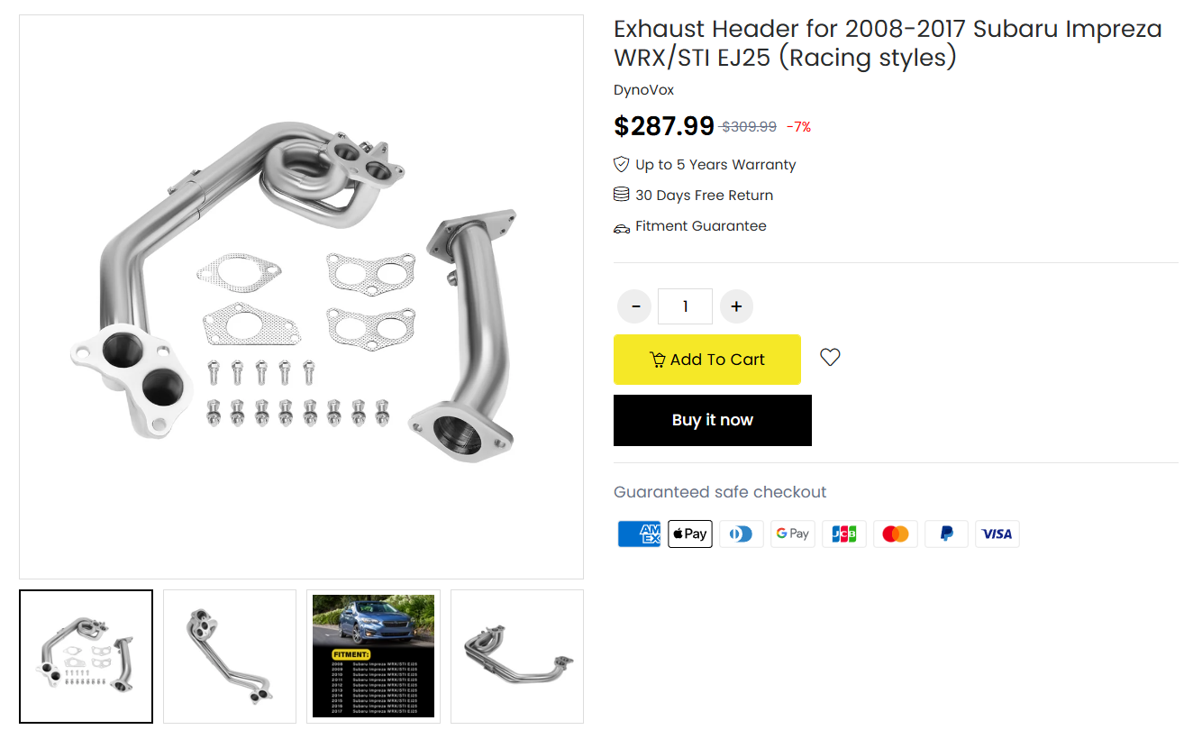 Exhaust Header for 2008 2017 Subaru Impreza WRX and STI EJ25 (Racing styles)